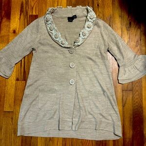 Women's Beige Cardigan with Floral Collar